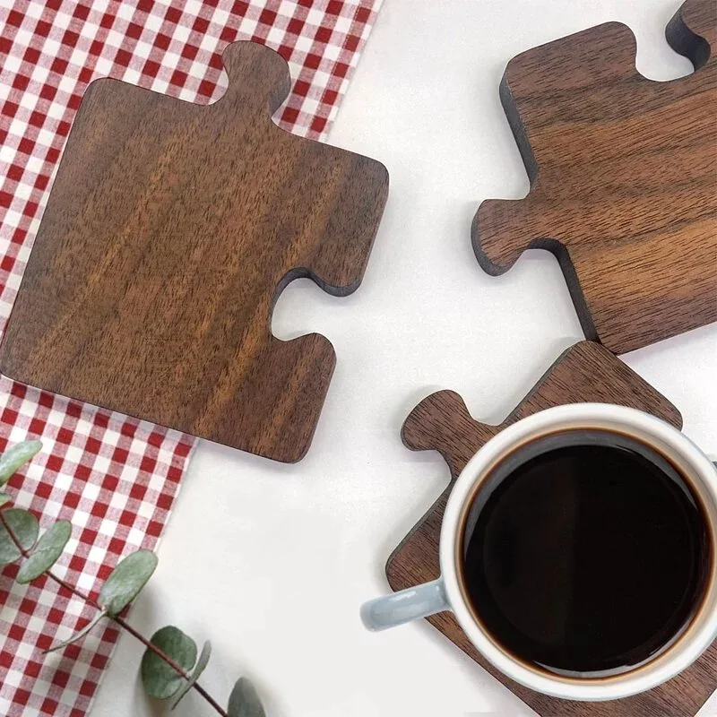 Wooden Puzzle Coaster Creative Puzzle Drinking Mats Heat-resistant Natural Desktop Decorations for Coffee Teacups Home Office