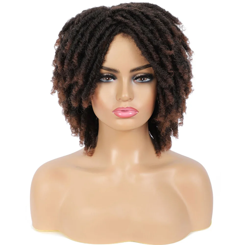 

Synthetic Female Hair Short Black Ombre Brown Dread Lock Wigs For African Women Crochet Twist Curly Good Quality Hair Wig