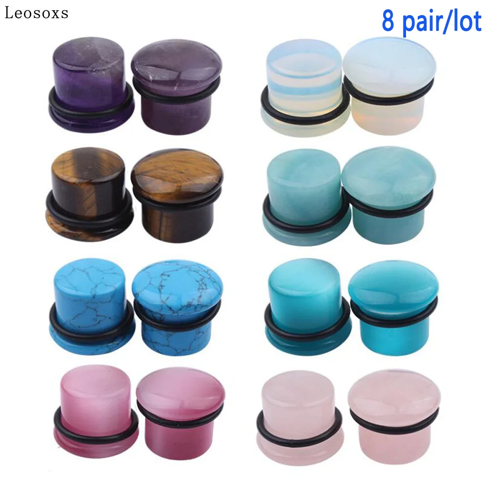 Leosoxs Stone Ear Plug Tunnels Ear Piercing Expander 4-25mm Ear Plugs Gauges Ear Stretcher Fashion Jewelry Piercing Set