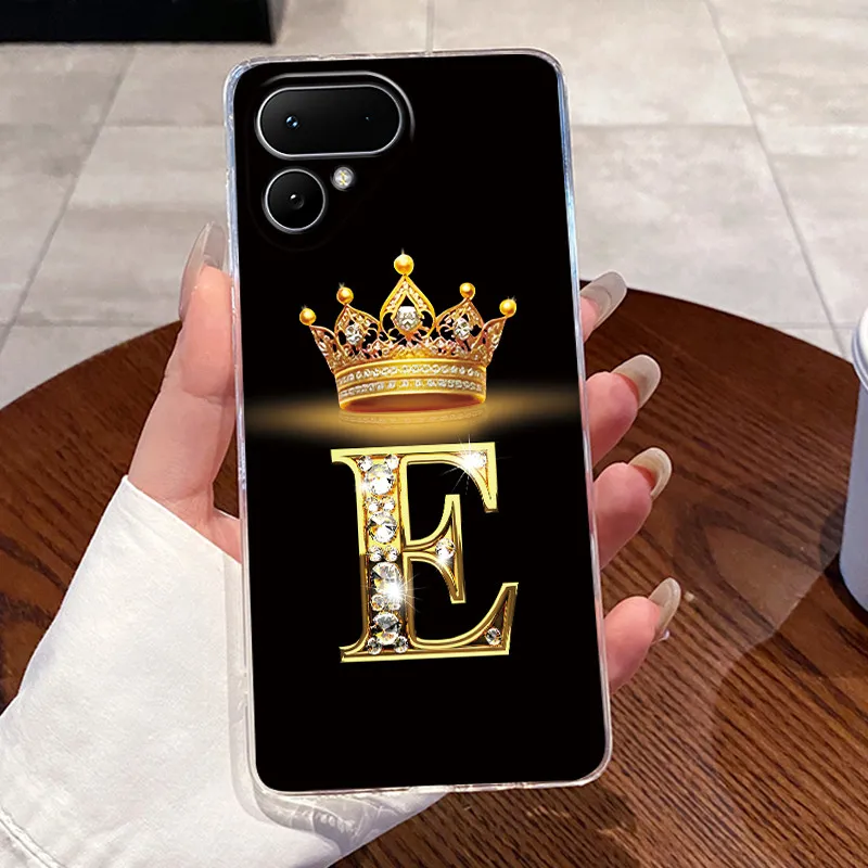 Transparent TPU Soft Phone Case with A-Z Letter Crown Pattern - Shockproof and Fashionable Design