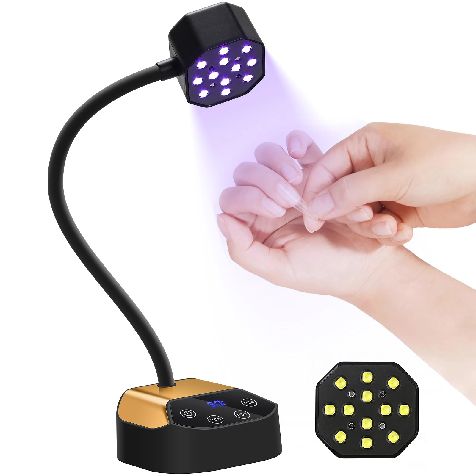 구즈넥 미니 UV 라이트 젤 네일 휴대용 12LED 네일 램프 4단계 타이머 설..