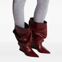 European AndAmerican Nichepleated Pointedtoewedge Overkneesleeveboots Forwomen,sexylarge Tubecircumference,fashionshow Pileshoes