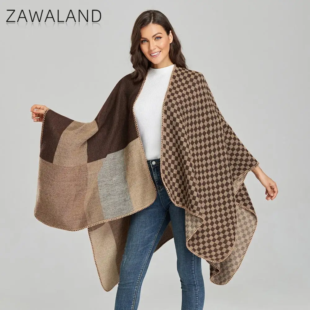 

Zawaland 2022 Shawl Autumn/Winter New Warm Scarf Shawl European and American Split Cashmere Cloak Fashion Ladies Clothing Scarf