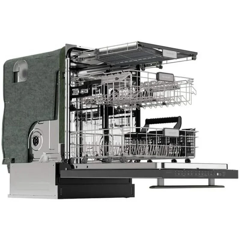 QWSHARP Slide-In Dishwasher,Stainless Steel Finish,24" Wide,Soil Sensors,Premium White LED Interior Lighting,Smooth Glide Rai 4