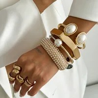 DIEZI 4 Style Exaggerated Round Imitation Pearl Cuff Bangles Women Men Vintage Geometric Metal Spring Bangles Bracelets Jewelry 2