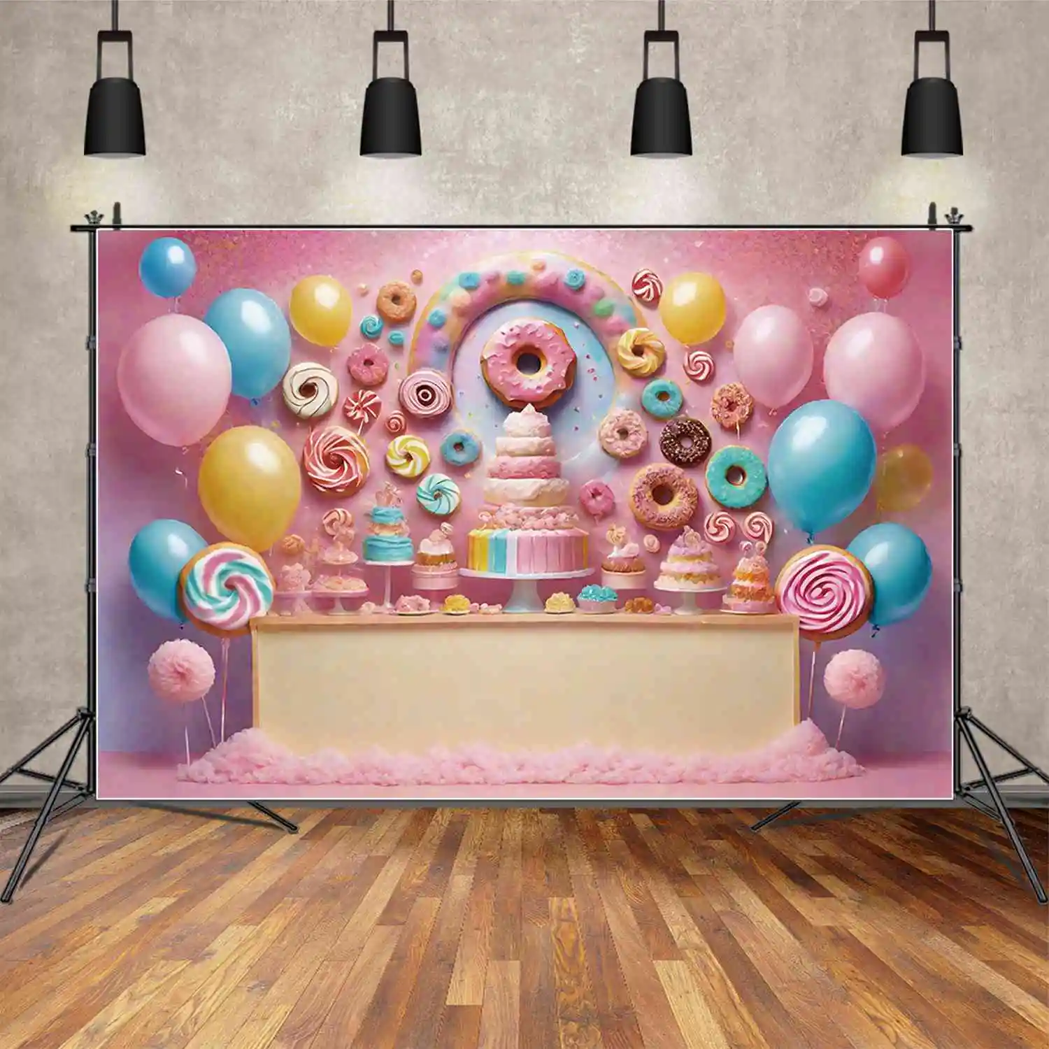 

Милый задний фон MOON.QG для дня рождения с изображением десерта для новорожденных торта пончика воздушного шара задний фон под заказ аксессуары для фотосессии