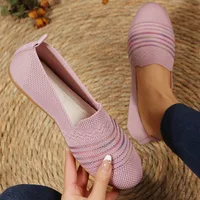 Women Slip on Flat Breathable Knitted Sneakers Women Spring Comfort Soft Sole Casual Shoes Woman Plus Size Slip on Walking Shoes 2