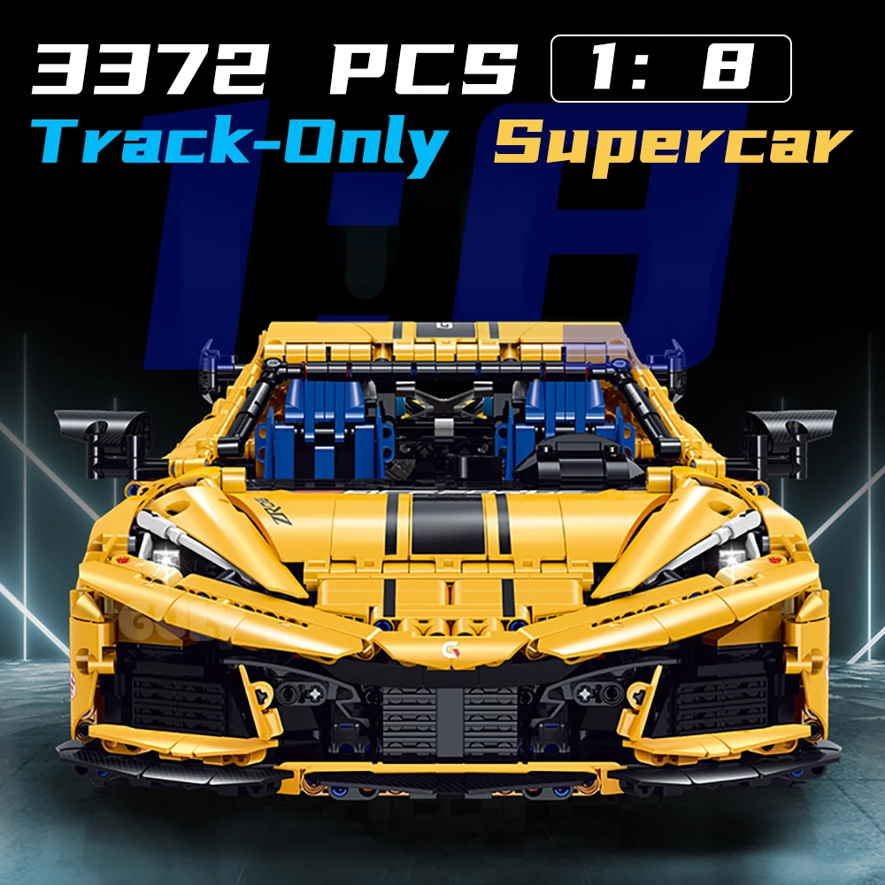 1:8 Scale Sports Car Model Building Blocks 3372 PCS Technical Bricks Yellow Car Desktop Assembly Set 10622 Toy for Boys Gift New