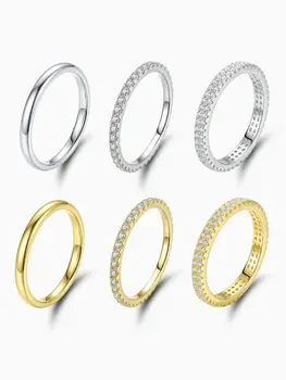 Anelli in Argento Sterling 925 con Zircone Rotondo, Design Classico e Minimalista, per Donne, Fidanzamento, Matrimonio, Gioielli di Lusso di Alta Qualità