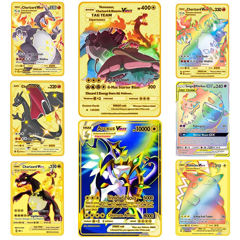 

Pokemon Gold Card V VMAX Charizard Pikachu Metal Collection Card Game Kid Toy Gift