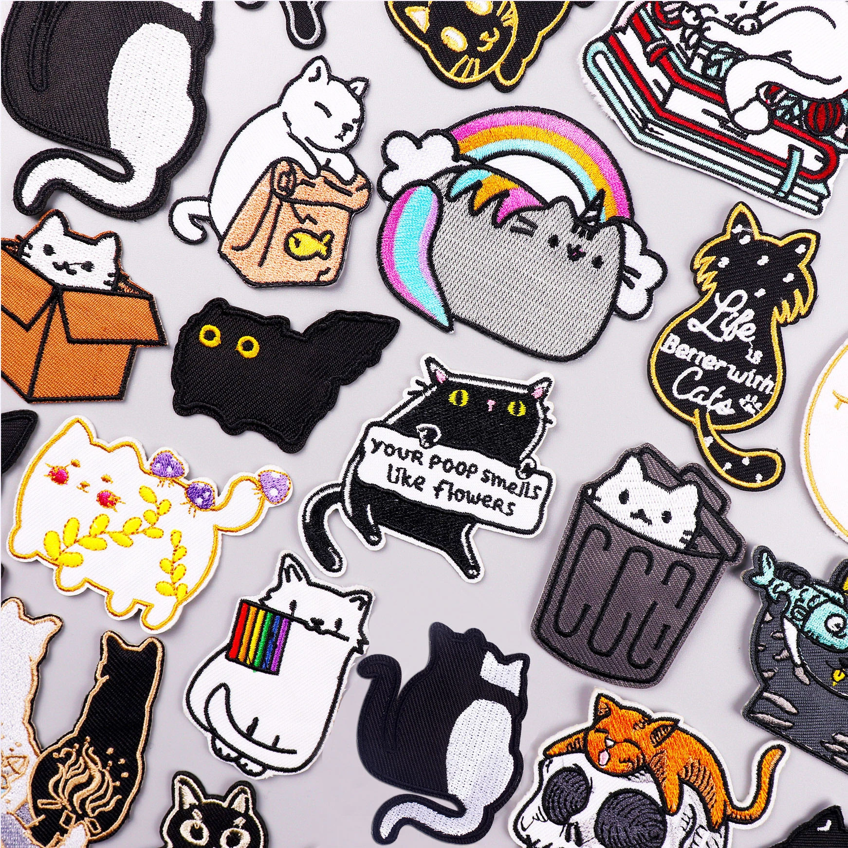 Cartoon Rainbow Cat Embroidered Patches on Clothes DIY Animal Applique