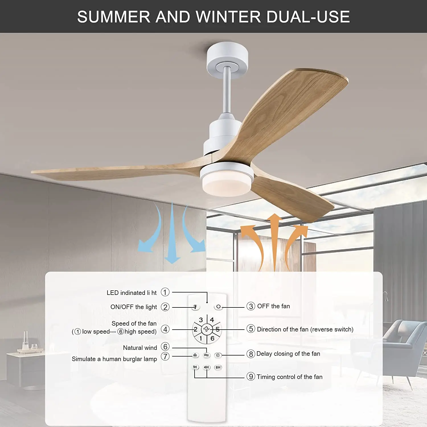 Ceiling Fan 52Inch With Led Light For Home Office