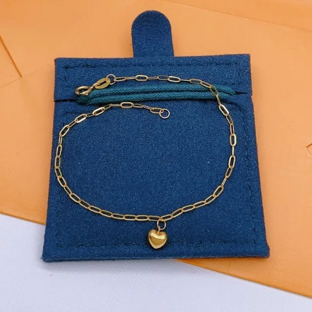 Real Pure 18K Yellow Gold Chain Women Lucky Heart Square Cable Wide O Link Bracelet 17cm