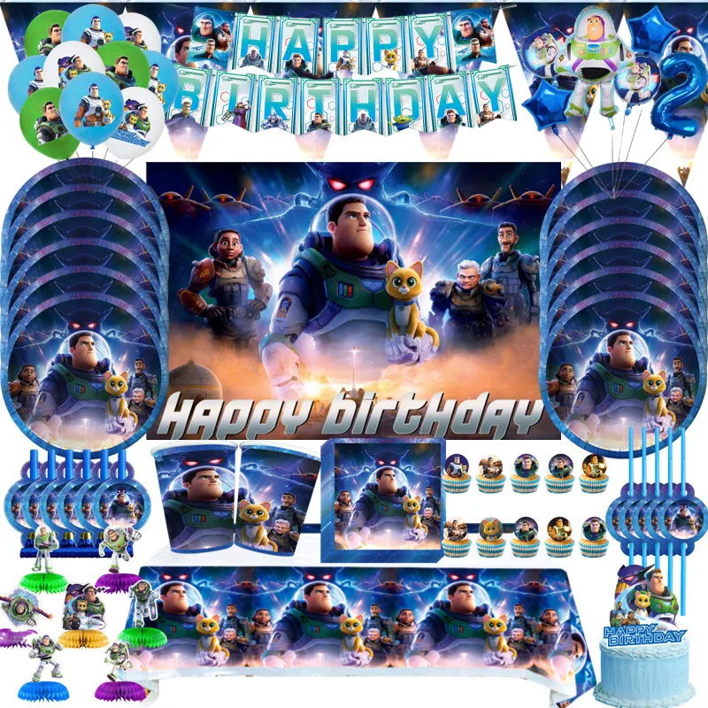 Iconic Brand Buzz Lightyear Birthday Party Supplies Disposable Paper Plate Tablecloth Cup Tableware Baby Shower Birthday Party Deco