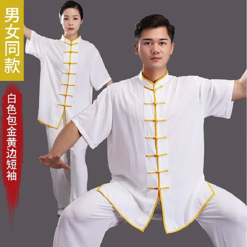 Tai Chi Clothing Chinese Traditional Costume Men Women Chinese Style Kung Fu Suit Short Sleeve Jacket Pants Set Casual Sport Tai Chi Martial Arts Clothing
