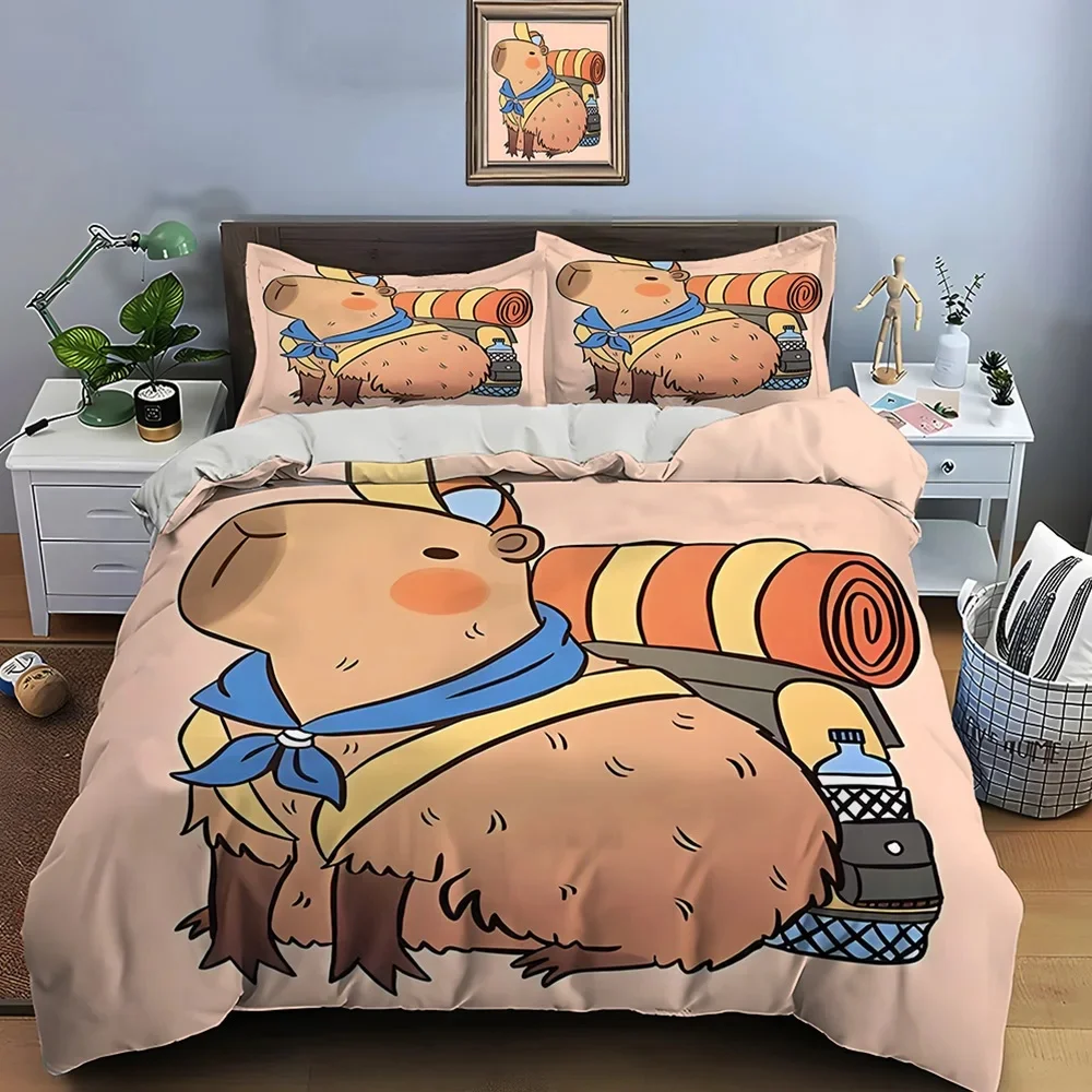 Cute Cartoon Capybara Print Bedding Set Duvet Cover 1 Duvet Cover 2 Pillowcases Adult and Children Bedding Set Christmas Gifts 6