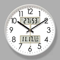 2025 New 10/12/14-inch Temperature and Humidity Electronic Calendar Multi-functional Wall Clock Dual Display Mute Quartz Clocks 2