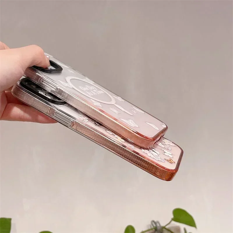 Pink Gradient Transparent Border Butterfly iPhone 13 14 15 Pro Max Case - Protective iPhone Case