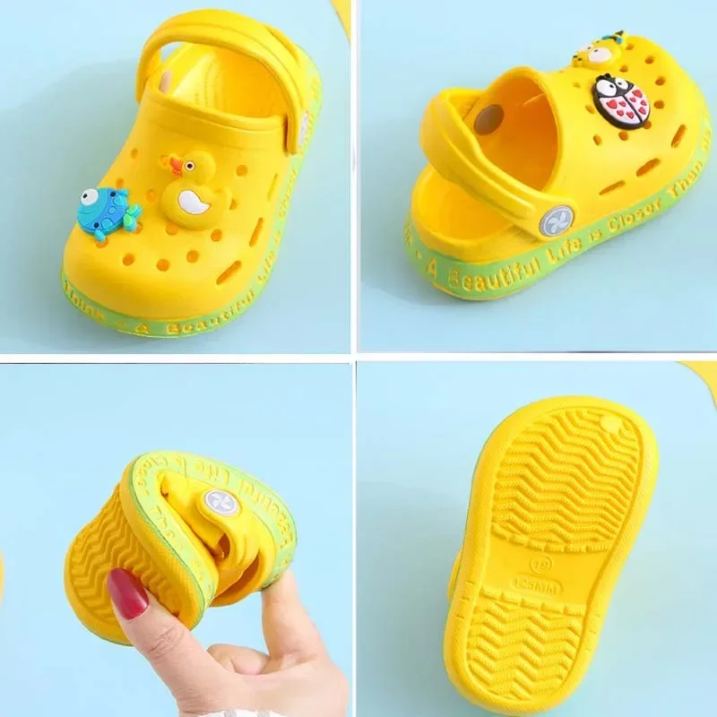 Kids Sandals Summer Kids Sandals Hole Children's Shoes Slippers Soft Anti-Skid Cartoon DIY Design Hole Baby Shoes Sandy Beach For Boys Girls