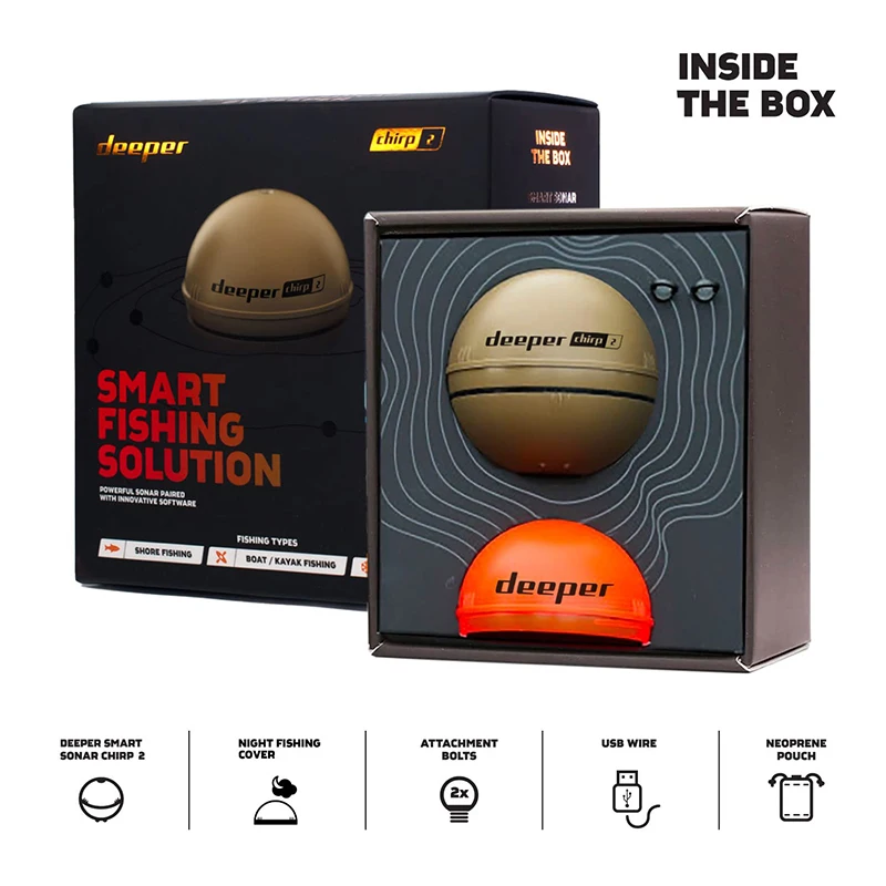 Original Lithuania Deeper Chirp+ 2.0 Castable and Portable WiFi Fish Finder Depth Finder for Kayaks Boats Deeper Smart Sonar fish finder