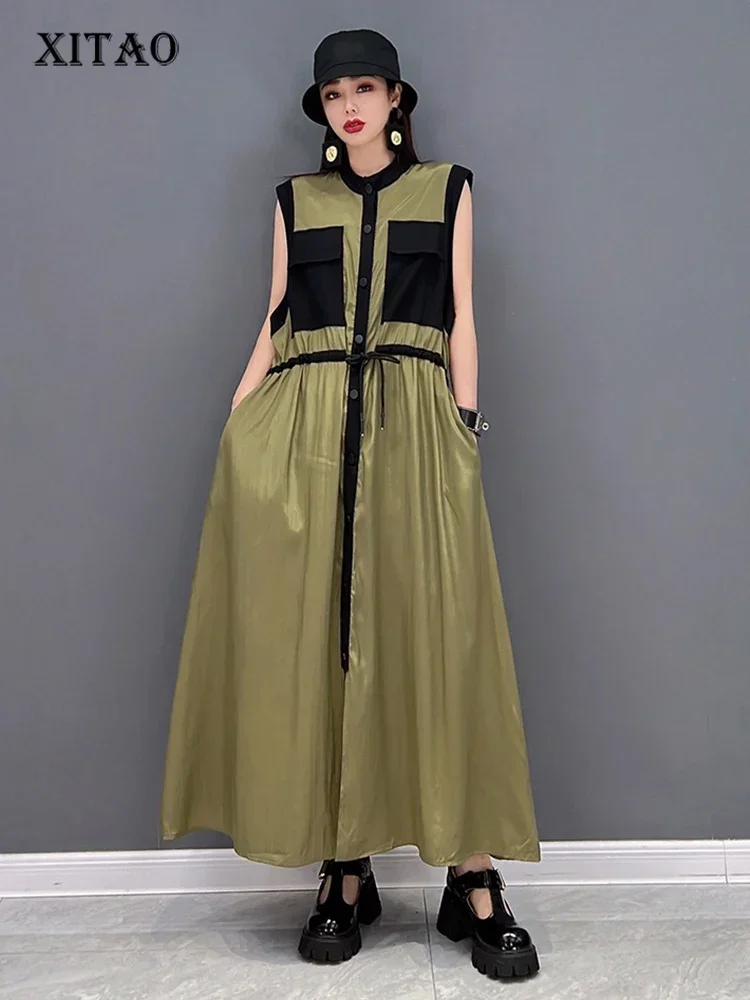 

Женское однобортное платье XITAO, корейское летнее модное свободное Повседневное платье без рукавов с воротником-стойкой, WMD1511