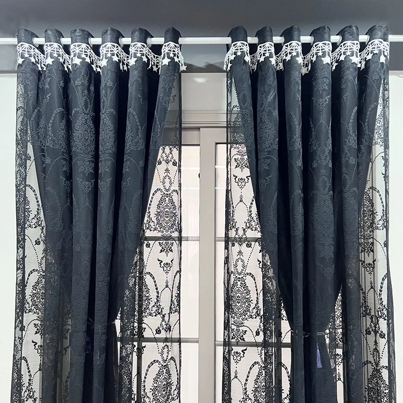 ブラックアウトカーテン,透明,刺embroidered,両面,断熱,ロマンチックな