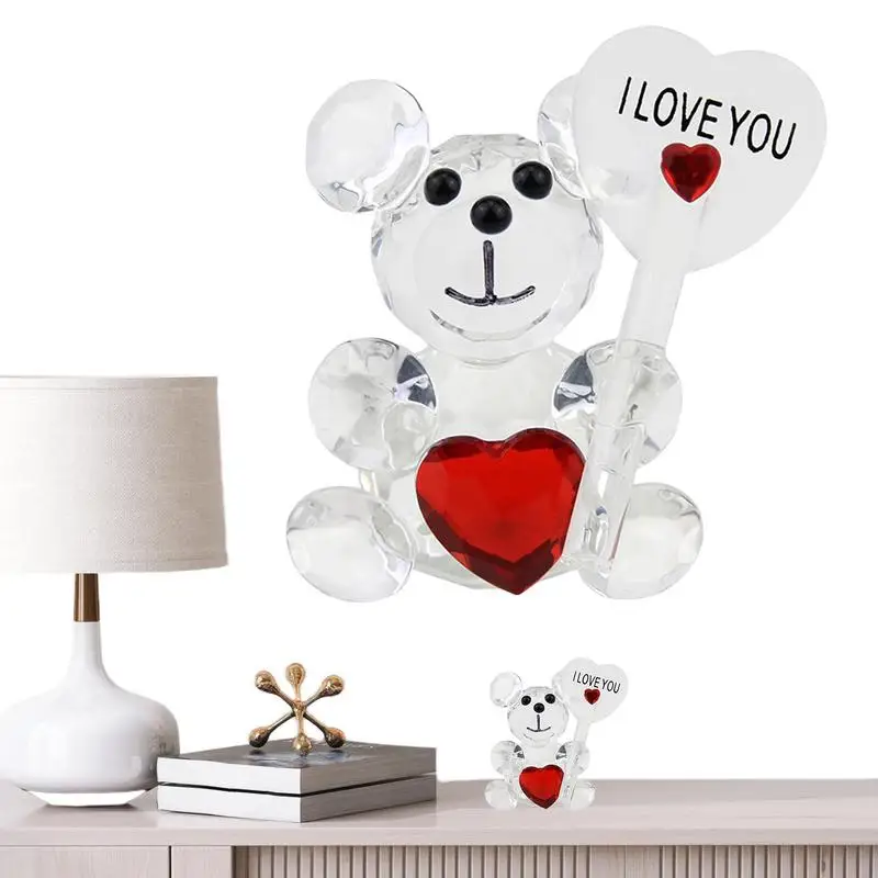 

Valentines Day Gift I Love You Crystal Bear Collectible Cut Glass Art Craft Crystal Bear Heart Red Rose Flower Wedding day Gift