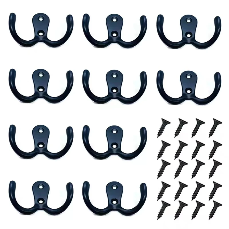 10 Packs Coat Hooks Double Wall Hook Heavy Duty Wall Mounted for Hat  Hardware Dual Prong Retro Coat Hanger Two Colors Avaliable