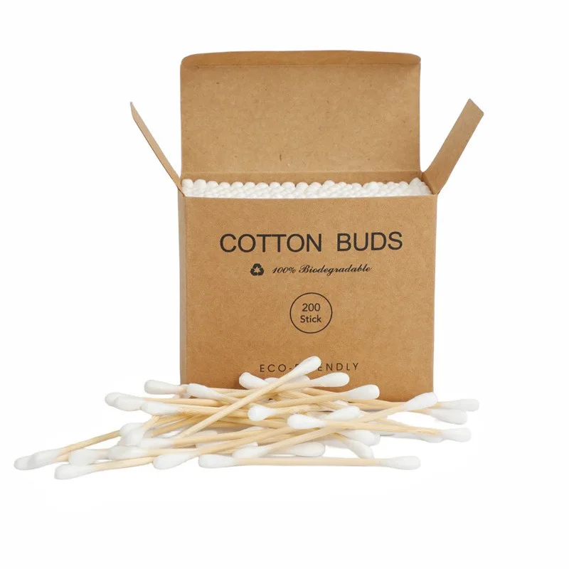 1PC200 Cotton Swabs Bamboo Sticks Kraft Paper Box Cotton Swabs Ear Hollowing Disposable Cotton Swabs 5