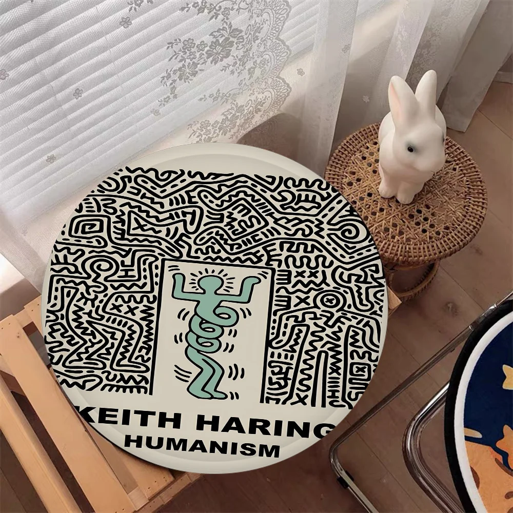 Keith-Haring-Works-다채로운 프린트 장식 의자 매트, 부드러운 시트 쿠션, 다이닝 파티오 홈 오피스 실내 야외 정원 소파