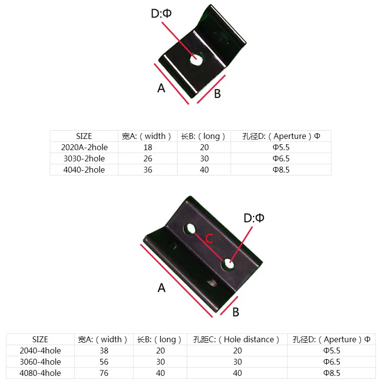 Angle de montage en aluminium pour profilé d'infraction, coins noirs en forme de L, connecteur 2020, 2040, 3030, 3060, 4040, 4 pièces