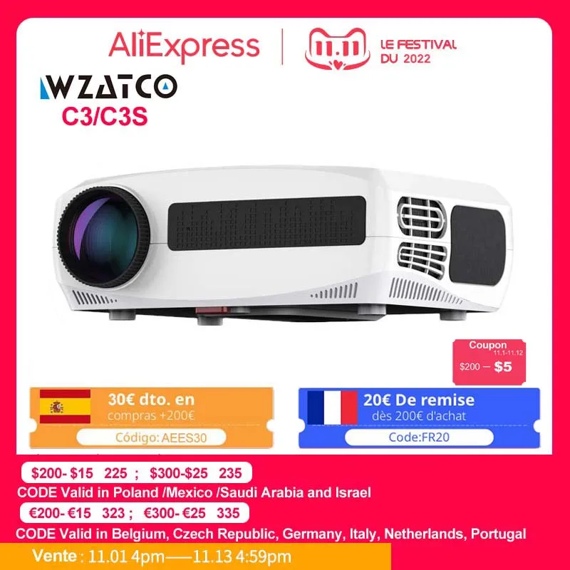 Wzatco C3 4d Keystone Led Projector 4k Android 10.0 Wifi 1920*1080p  Proyector Home Theater 3d Media Video Player Game Beamer - Projectors -  AliExpress
