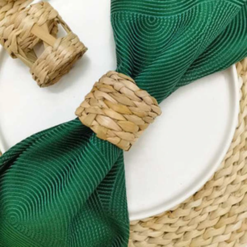 

Rush Straw Woven Napkin Ring,Handmade Braided Grass Napkin Ring,Farmhouse Serviette Buckle Holder For Xmas,Daily Use