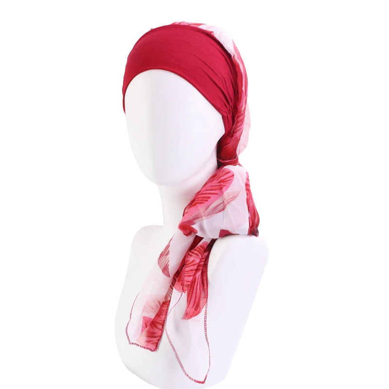 Neue vorgebundene Chemo-Kopfbedeckung für Damen, Turban, Beanie, Chiffon-Band, langes Haar, Kopftuch, Kopfbedeckung, Krebs-Hüte, Bandana für Haarausfall – Detail 15