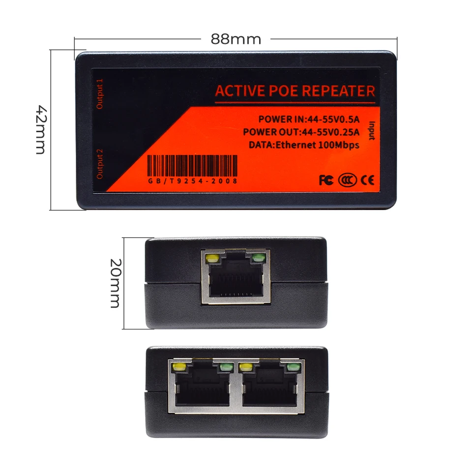 2 Port 100Mbps PoE Extender for IP Cameras