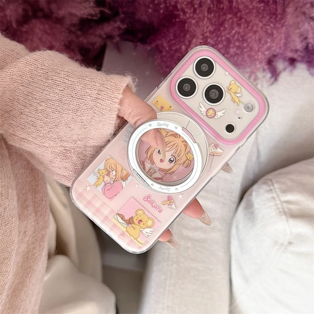 Adorable Cartoon Phone Case with Rotating Stand - Shockproof and Stylish Cover