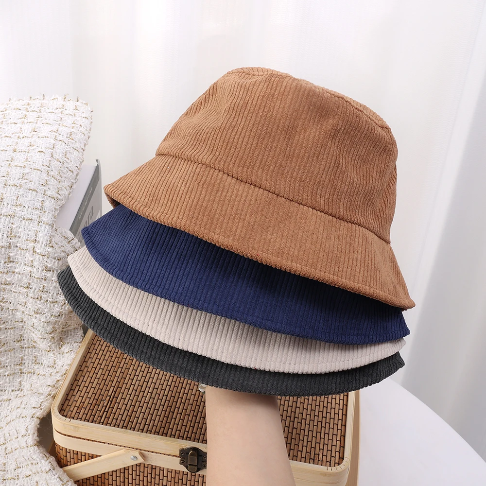 Corduroy Bucket Hat Spring Autumn Women Men Fisherman Foldable