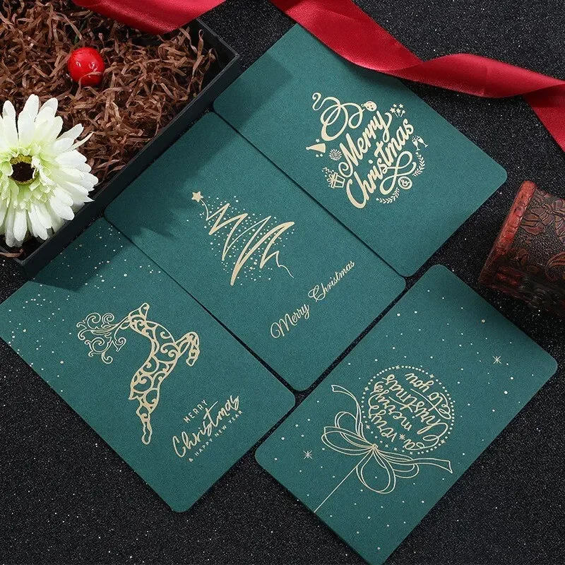 

Christmas Greeting Cards Santa Claus Blessings Half-fold Gift Cards Envelopes with Stickers Christmas Decoration