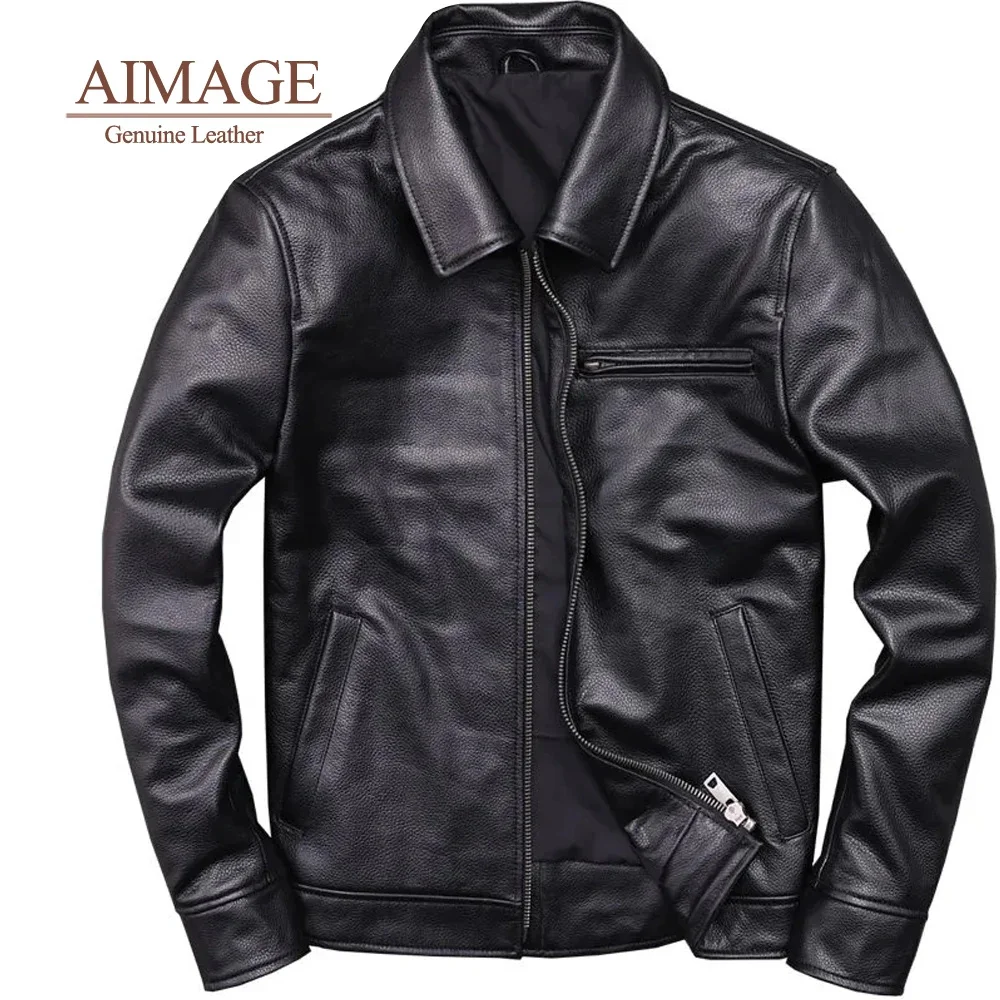 

genuine for men 100% real natural coat Classic casual style cowhide jacket vintage quality biker leather