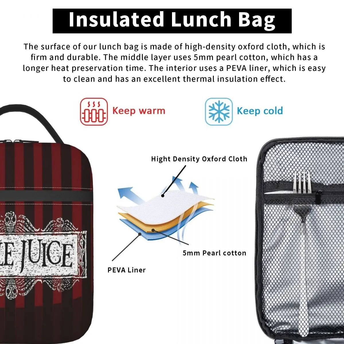 Custom Tim Burton Beetlejuice Lunch Bag Men Women Cooler Thermal Insulated Lunch Box for Adult Office
