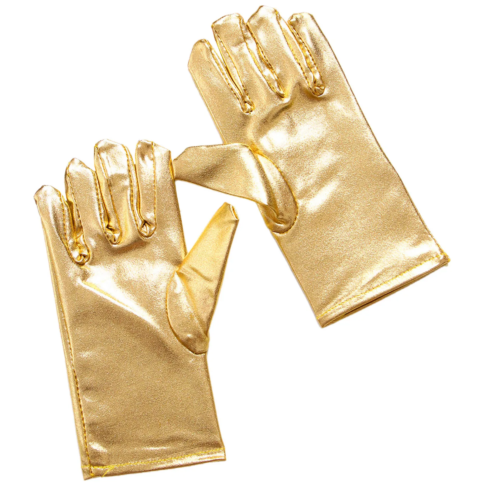 1 Pair Kids Girls Metallic Shiny Short Gloves Dance Performances Halloween Cosplay Costume Accessories
