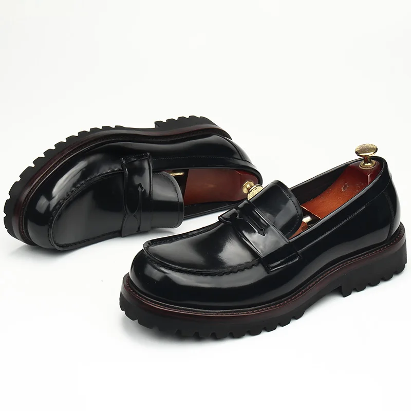 Leather shoes man, round head, formal marriage, thick soles, open beading craft bright, love, hand-made, high-end, style, large