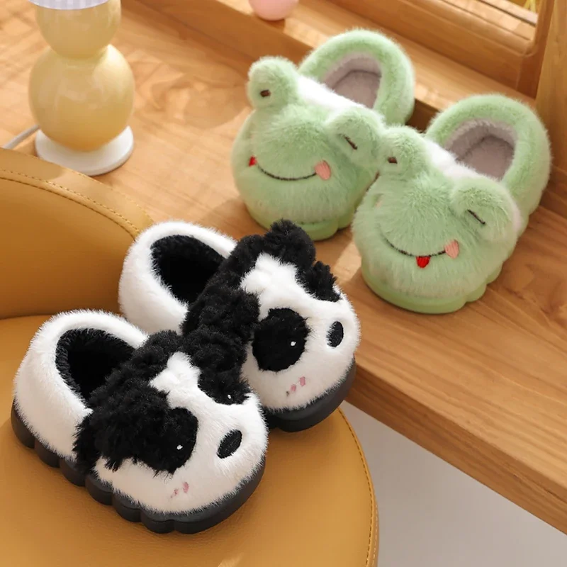 Plush Slippers Children's Cartoon Animals Heel Wrap Soft Sole Non-slip Winter Warm Indoor Home Cotton Shoes