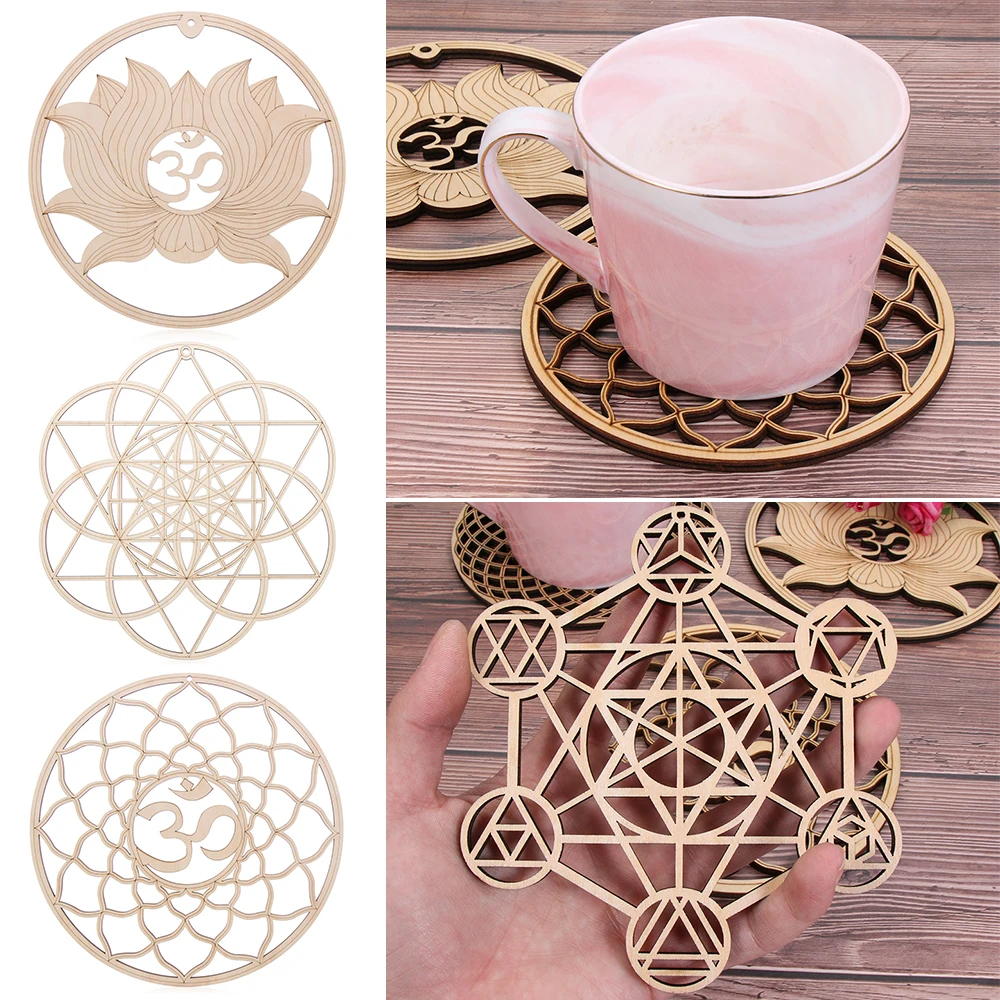 Wall Art Home Decor Home Wall Decor Laser Cut Slice Wood Base Flower Of Life Energy Mat Flower of Life Shape Wooden Sign