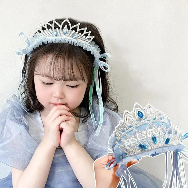 슈퍼 요정 얼음과 눈 헤어 밴드 어린 소녀 달콤한 공주 리본 머리 장식  소녀 메쉬 크라운 머리띠 머리 장식