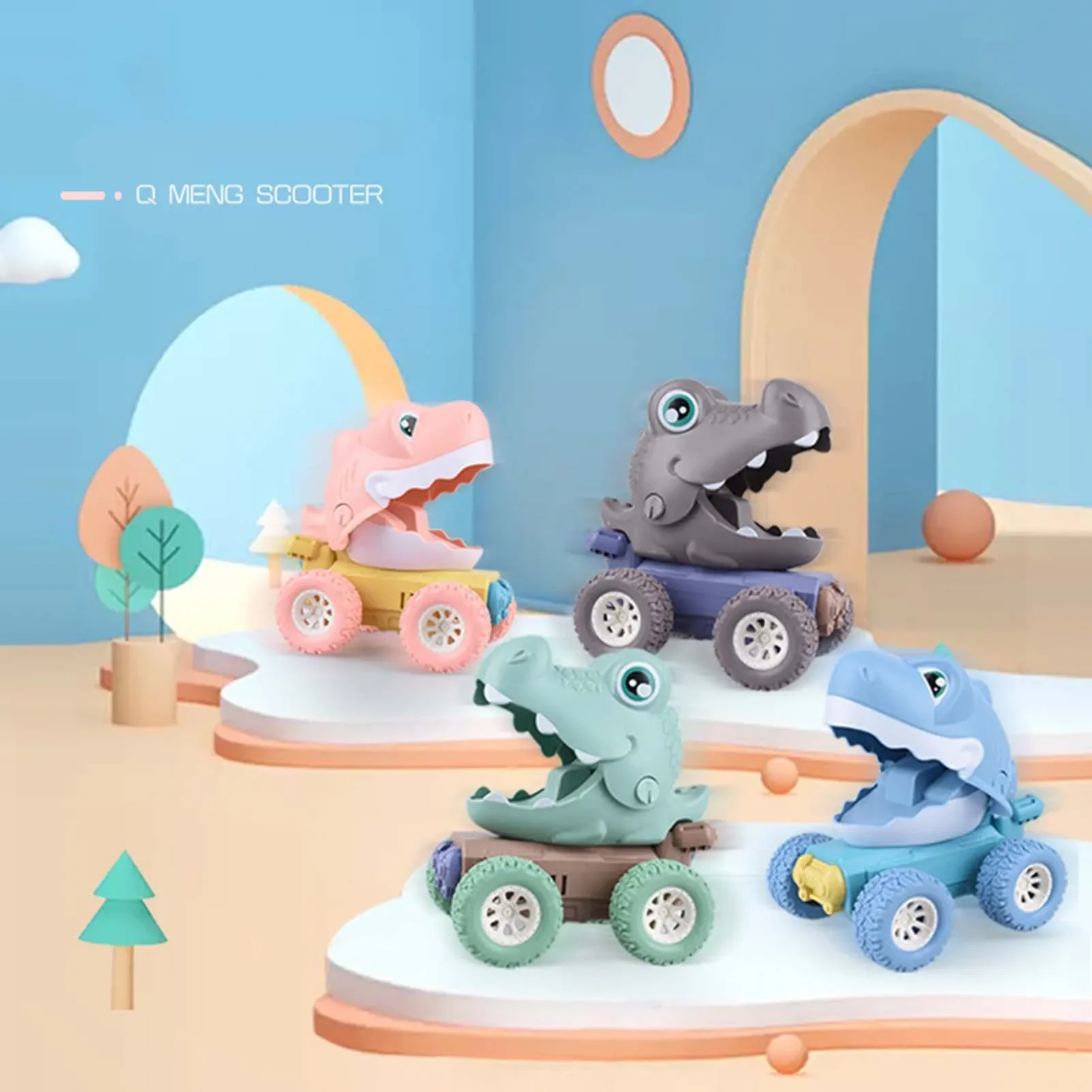 Children Pressing Dinosaur Car Inertial Pull Back Baby Pull-back Car Will Move Cute Dinosaur Kids Early Educational Toys Gift 5