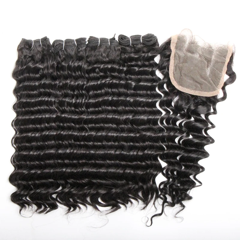 Deep Wave Bundles With Closure Human Hair 4 Bundles With Closure Remy Brazilian Hair Weave 8-14 Inch