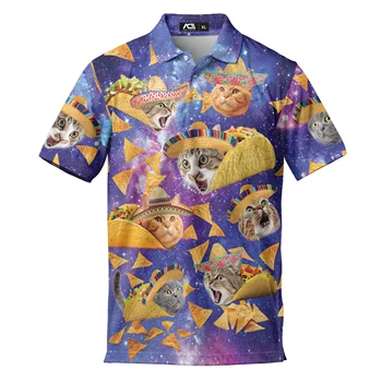 Polo gatto nero per uomo comoda camicia a maniche corte grafica gatti 2025 abbigliamento con bottoni traspiranti top con stampe di fiori tropicali