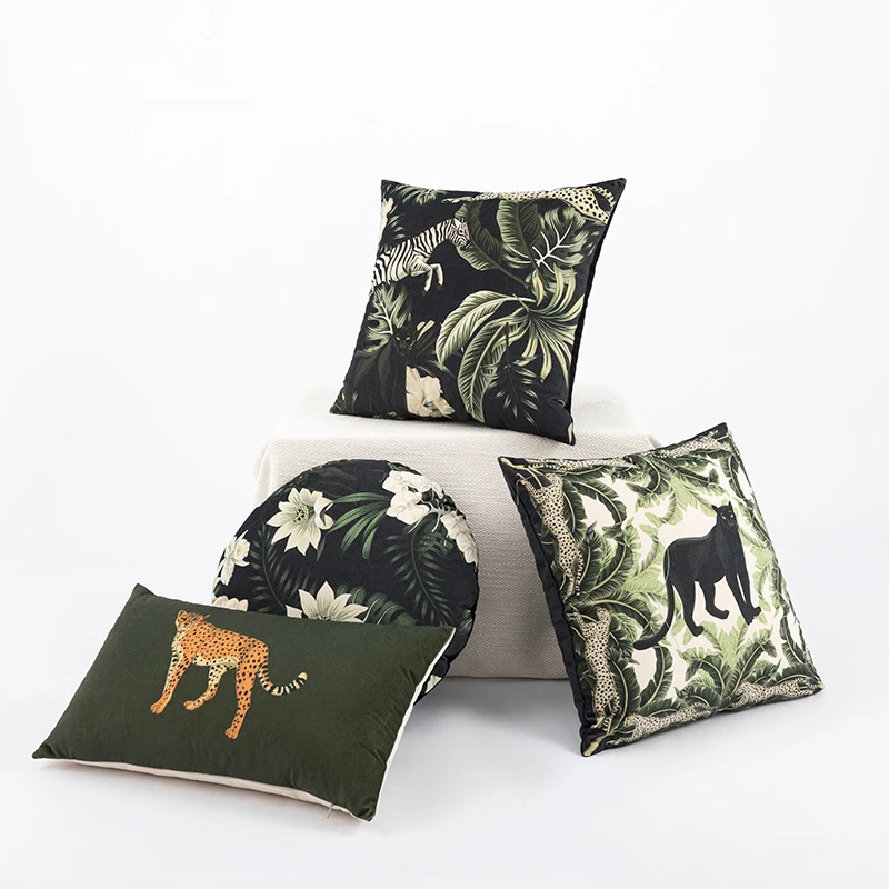 

Square Round Print Decorative Pillow Covers for Sofa Tropical Jungle Flora Fauna Cushion Cover Velvet Cartoon Pillow Cases