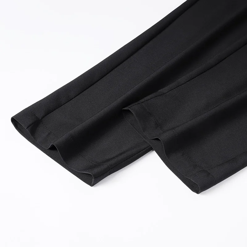 Spring and Autumn Men\'s Elastic Belt High Waist Solid Color Drawstring Panel Contrast Pocket Harun Nine Point Trousers Pants